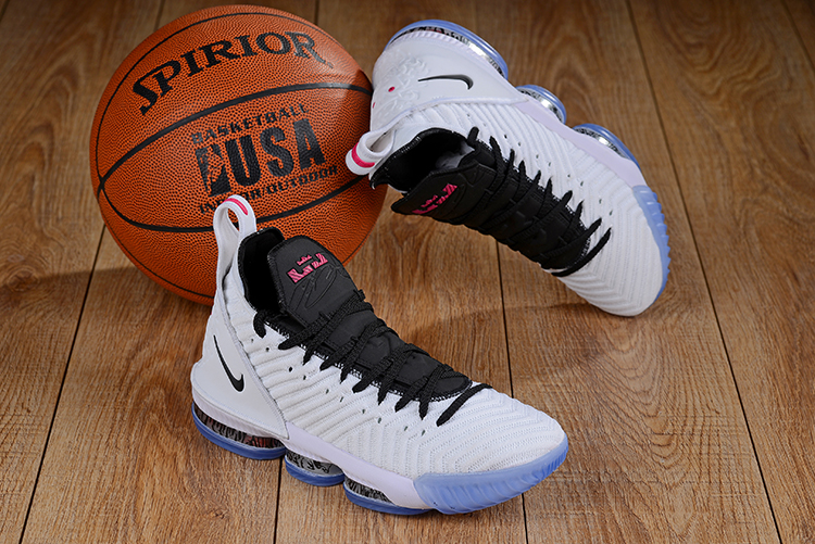 Men Nike LeBron James 16 White Black Blue Shoes